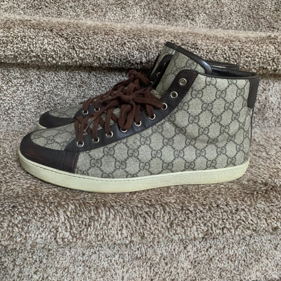 Gucci Men's Monogram Tan Leather Sneakers - Picture 1 of 14